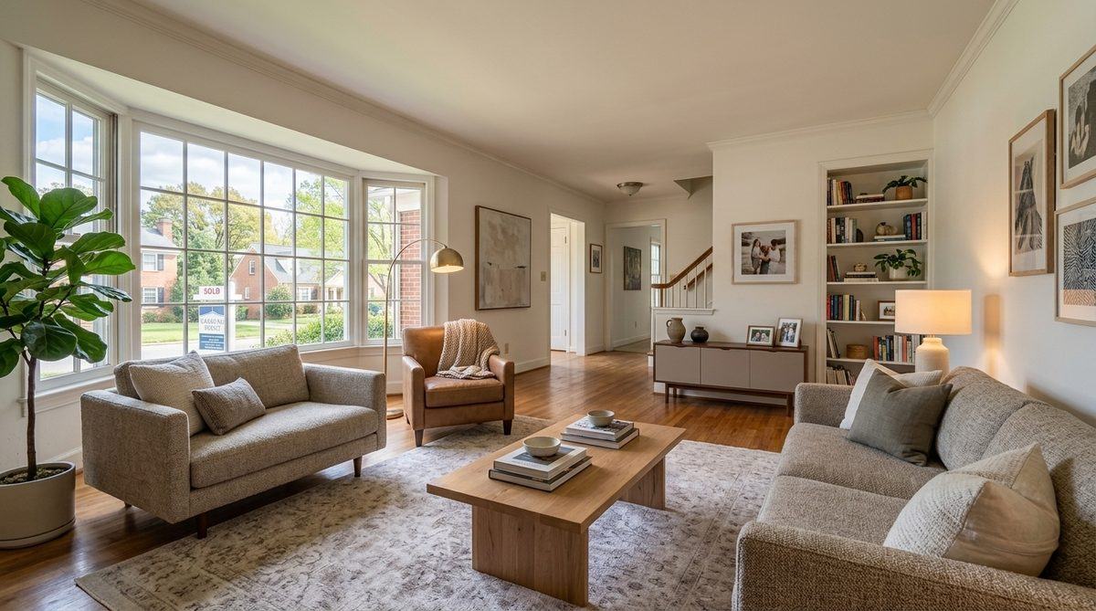 Fully furnished living room after Mount N Muscle moving service in Charlotte NC