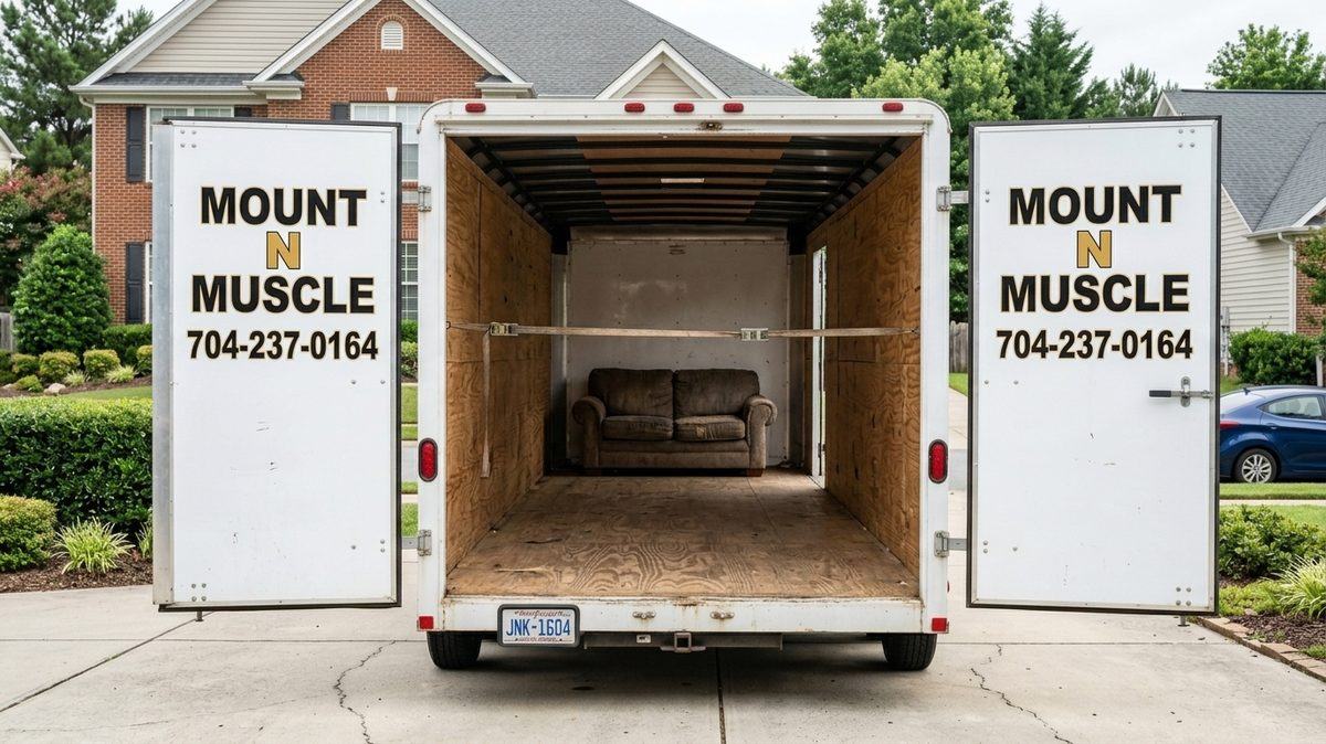 Mount N Muscle trailer with a single item loaded in Charlotte NC
