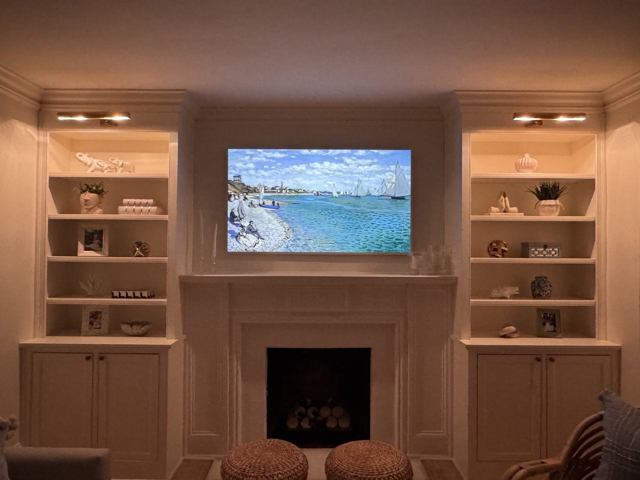 TV mounted above luxury fireplace in Charlotte NC